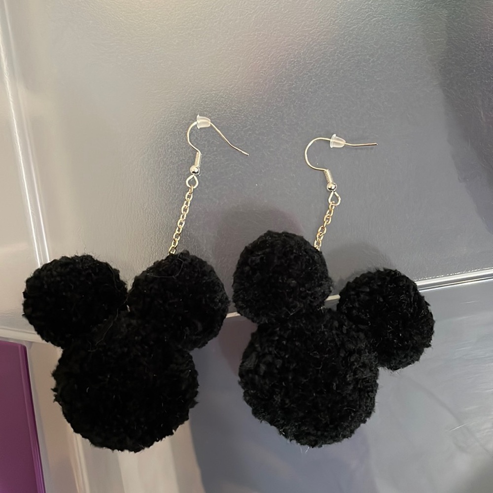 The Main Street Collective Mickey black Pom Pom earrings